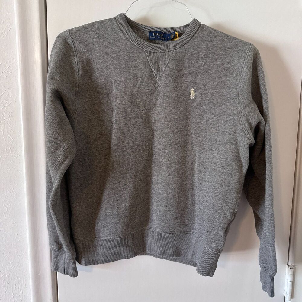 Boys M Polo Ralph Lauren Fleece Cotton/Poly Blend Sweatshirt Gray EUC Preppy